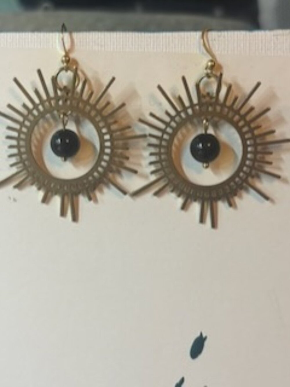Brass with Black Bead Hanging Hook Earrings